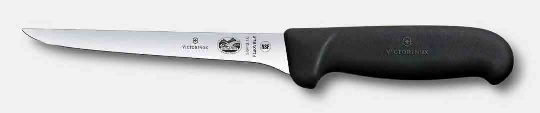 Victorinox Fibrox Pro 6-inch flexible boning knife featuring an ergonomic NSF-certified handle for precision home butchery.